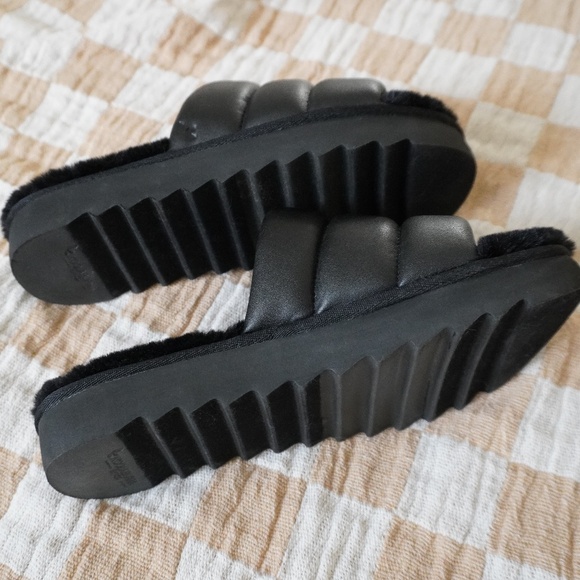 Ugg Koolaburra Black Faux-Fur Foam Cushion Slides/Sandals - Size 8 - Picture 3 of 8